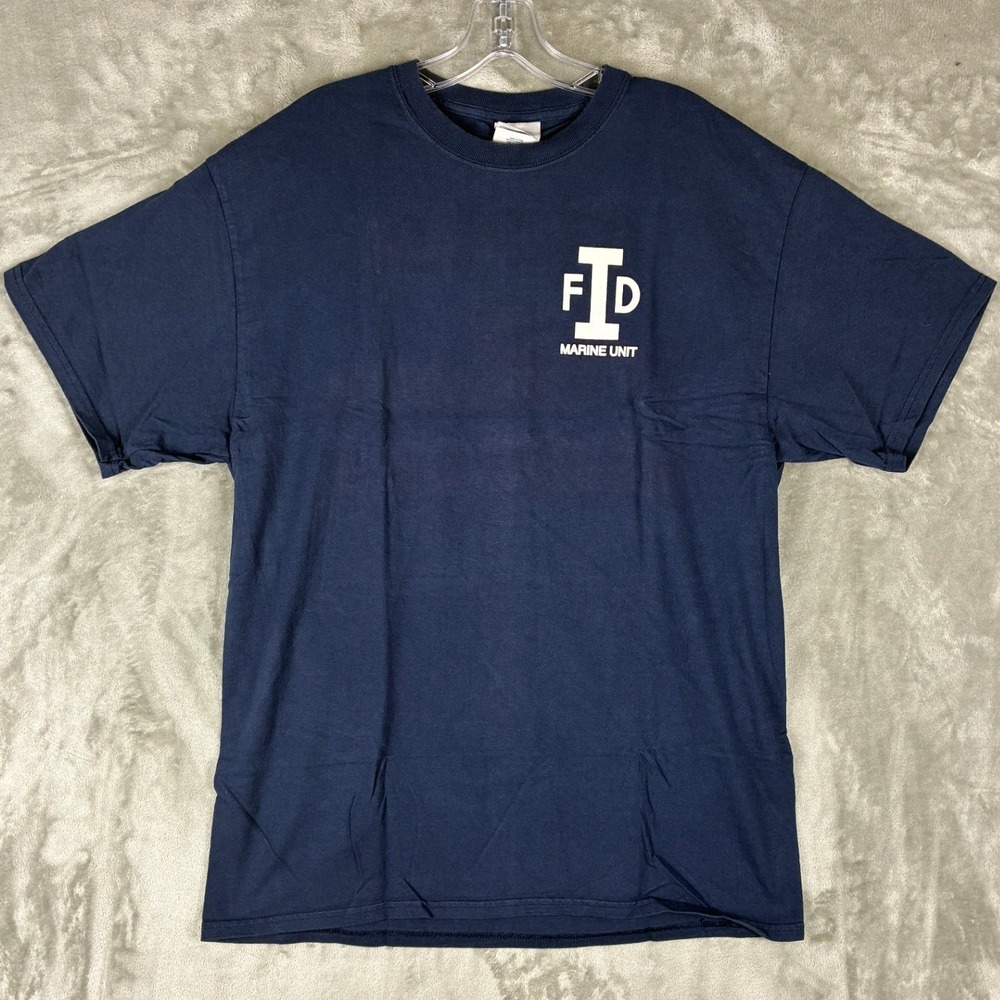 VTG Islip FD Marine Unit Navy Graphic T-Shirt Fire Department Boat Mens Medium